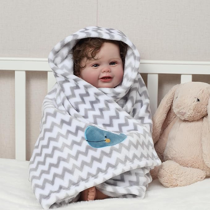 CREVENT 30''X40'' Cute Cozy Fluffy Warm Baby Blanket for Girls Boys Infants Toddlers' Bedding Crib Cot Stroller, Baby Shower Birthday Newborn's Gift - Whale