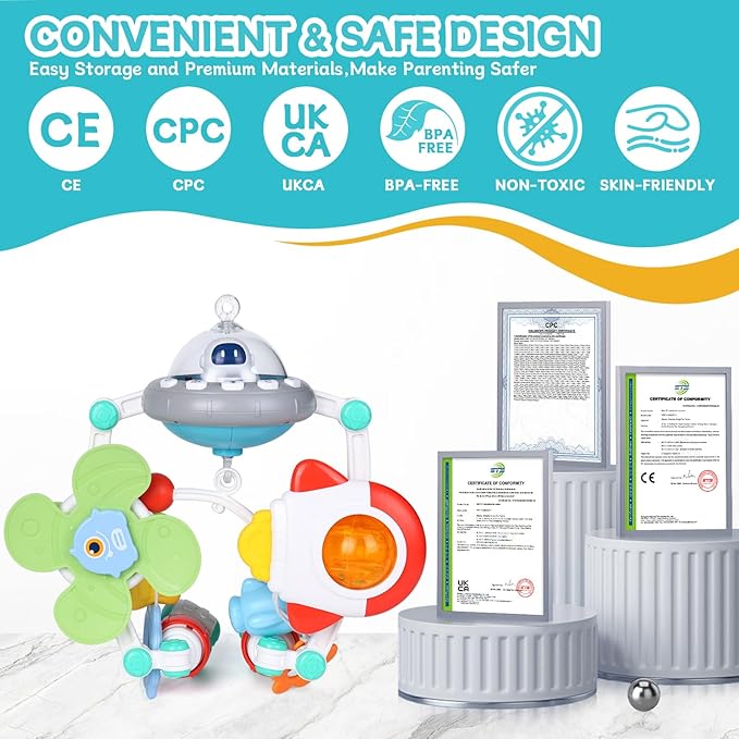 Orzbow Stroller Arch Toy for Baby, Musical Carseat Toys Hanging with Teething, Baby Mobile for Crib Bassinet Car Seat and Bouncer, Car Seat Activity Toy for Babies 0-12 Months