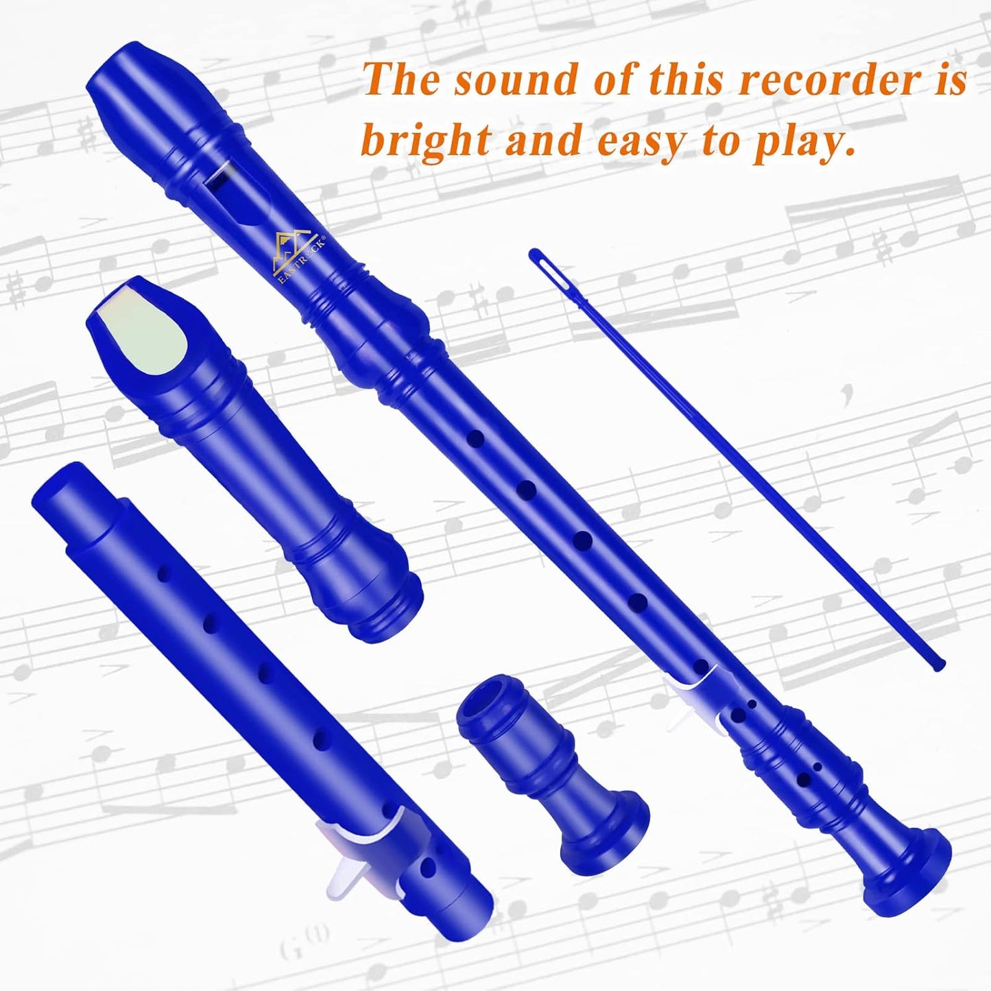 Eastrock Recorder Instrument German Style Soprano Recorder White 3 Pieces for Beginners and professions with Cleaning Rod, Fingering Chart, Packing Bag, Thumb Rest