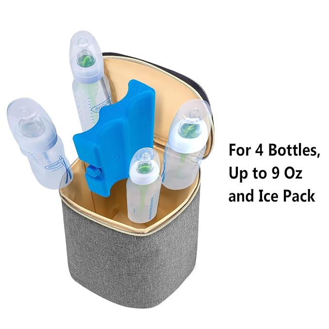 Teamoy Breastmilk Cooler Bag with Ice Pack, Baby Bottles Bag for up to 4 Large 9 Ounce Bottles and Ice Pack, Perfect for Working Mom Mother, Gray