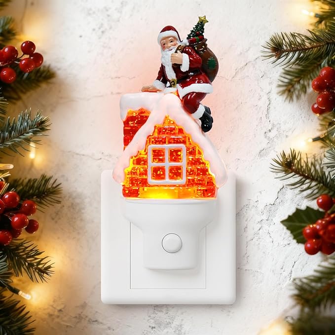 Christmas Night Light Plug into Wall Swirling Glitter USB Portable Christmas Decorative Night Light Decoration for Kids Adults Bedroom Kitchen Living Room Holiday Decor (Santa Claus)