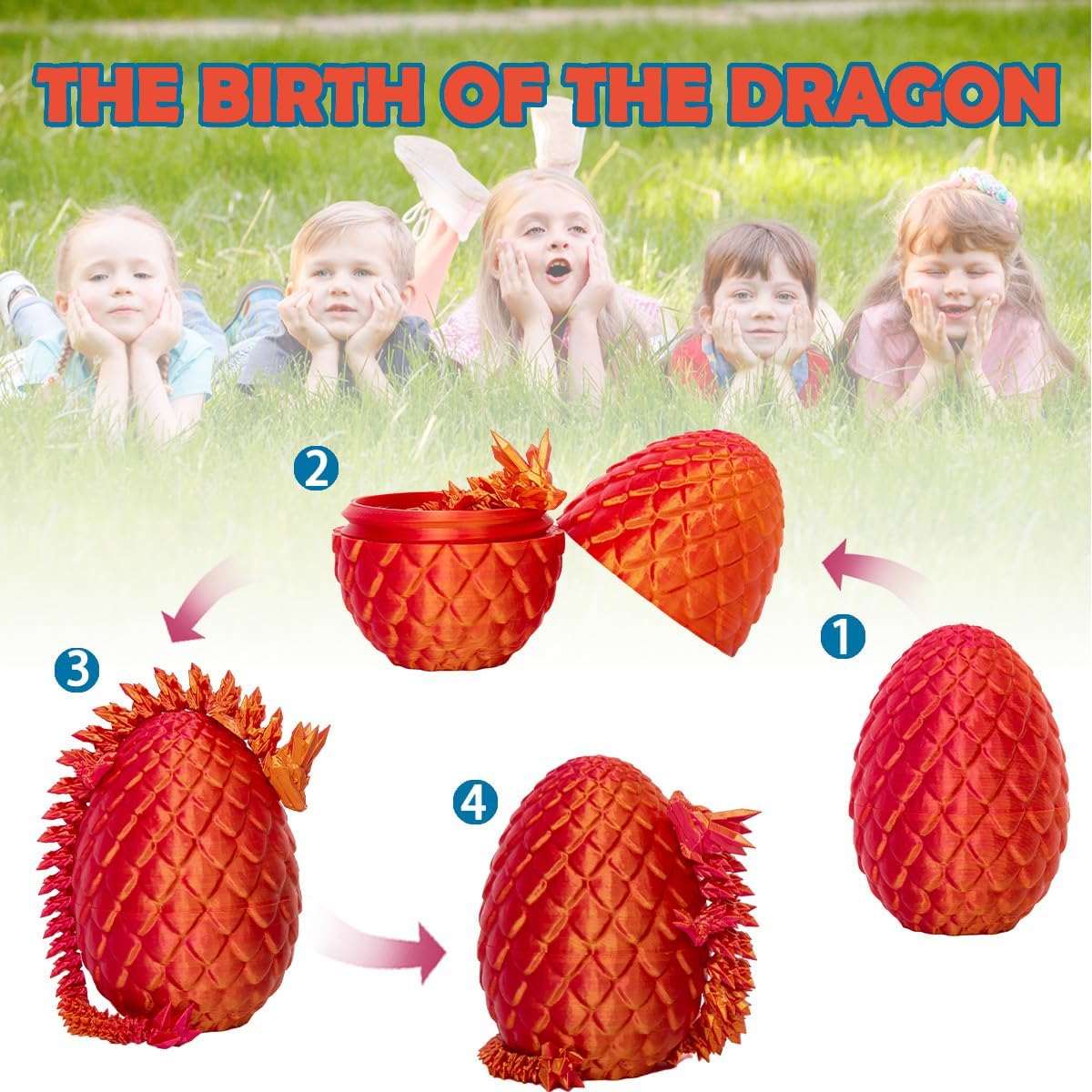 3D Printed Dragon Eggs with Dragon Inside, 12In Laser Red Golden Dragon Egg Fidget Toy, Executive Desk Articulated Dragon Toy, Home Office Decor