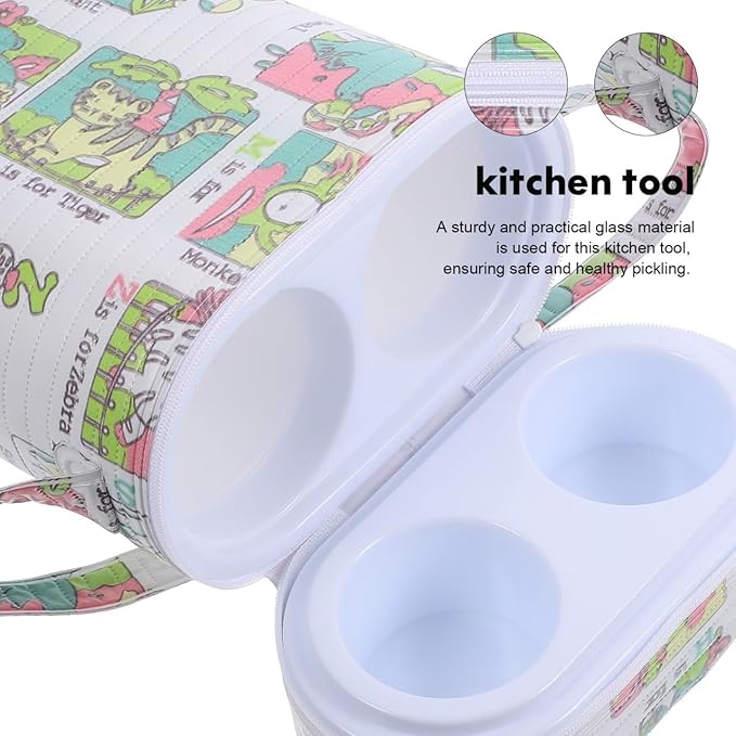 Portable Dual Compartment Insulated Water Warmer & Cooler Bag for Breastmilk, Travel Bottle Warmer with Cute Bear Design, 9.05 X 7.08 X 3.74 Inches, Pvc Material (random color)