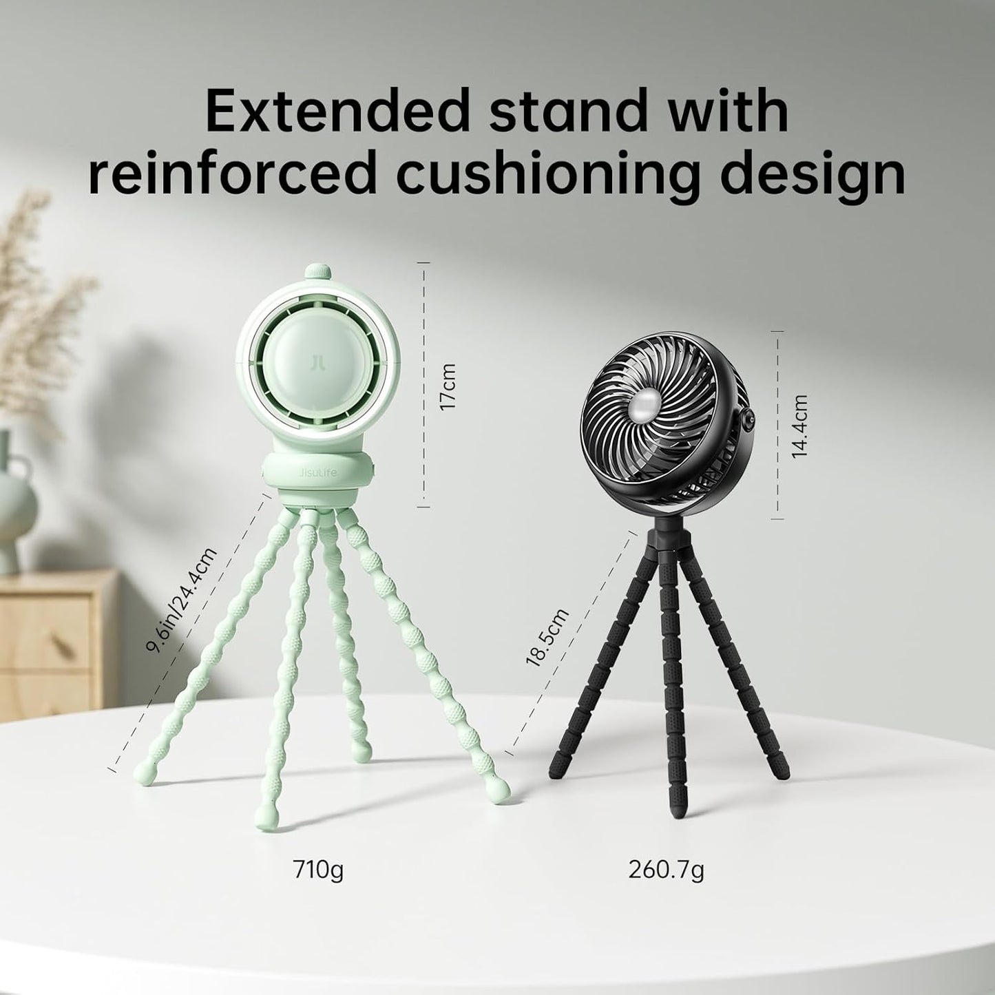 JISULIFE Stroller Fan Baby Large, Safe Bladeless for Crib, Desk, Portable Battery Rechargeable Cooling Fan with Air Turbo Tech, LED Display, Night Light, Food-Grade Gift for Mom/Dad/Friend - Green