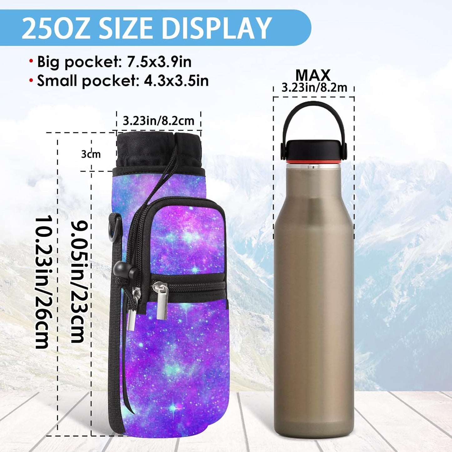 25/32/40/64oz Water Bottle Bag Holder Carrier-Insulated Crossbody Sling Case Sleeve with Strap & Pockets for Men Women Gym Cycling Travel Walking Hiking Camping