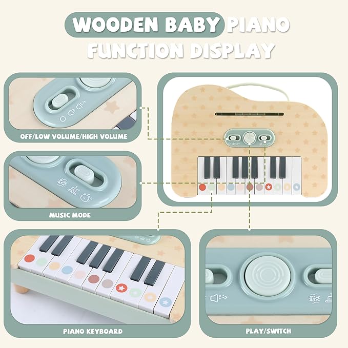 Freniland Wooden Baby Piano，18 Keys Digital Piano for Toddler ，Musical Toy Gift for Boys and Girls Over 2+
