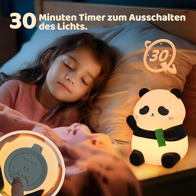 Cute Panda Silicone Night Light, LED Squishy Lamp with 12H/50H Long Battery Life, 2 Levels Brightness by Tap Control, Rechargeable Soft Light for, Kids Bedroom Decor & Gifts for Boys Girls