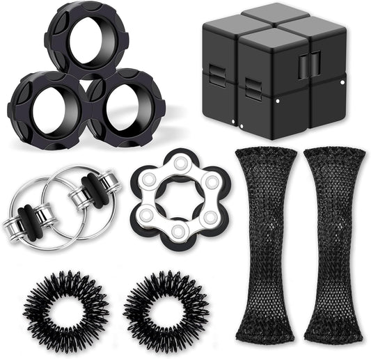 8Pcs Fidget Toys Adults Teens ADHD Autism Toys Adults Office Cool Gadgets Desk Toys Fidgets for Classroom with Magnetic Rings Cube Keychain Christmas Stocking Stuffer Gifts for Men