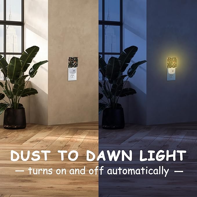 Night Light,Vintage Woodland Mushroom Plug-in Night Light Auto Dusk-to-Dawn Sensor Fern Moth Dragonfly Energy Efficient LED Lamp for Room Decor,Hallway,Kitchen,Bathroom,Nursery,Stairs