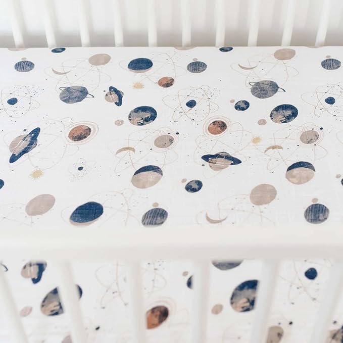 Little Unicorn Premium Crib Sheet | Breathable & Super-Soft Muslin Fabric (Planetary)