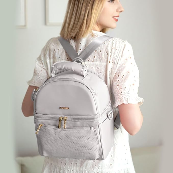 Sunveno Breastmilk Cooler Bag Set with 2 Ice Packs & Detachable Insulation Box, 15-Hour Cold Retention Foil-Lined Leak-Proof Tote Fits 3 Baby Bottles for On-The-Go Pumping Moms, Daycare & Travel,Grey