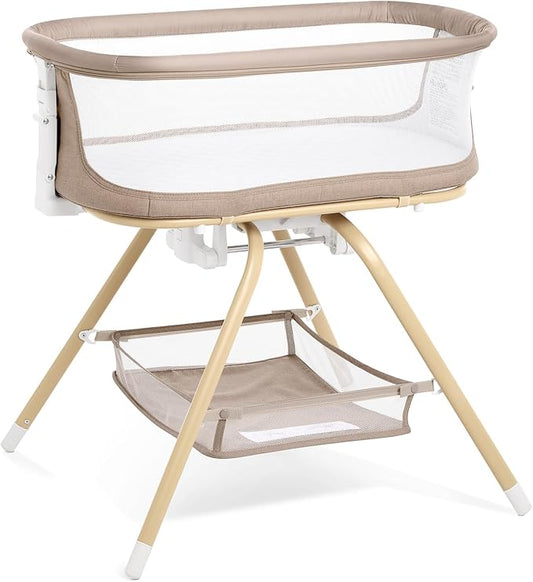 ANGELBLISS 3 in 1 Baby Bassinet, Rocking Bassinets Bedside Sleeper with Calming Motion, Portable Nest for Newborn Infant, Breathable Mesh (Khaki)