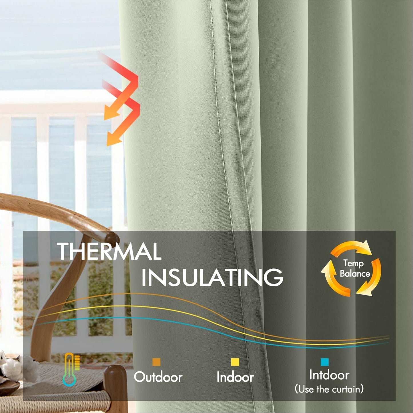 ANRODUO Back Tab Blackout Curtains for Bedroom Living Room, Rod Pocket Pinch Pleated Thermal Insulated Room Darkening Curtains 36 Inches Long 2 Panels, Sage Green, 42 x 36 Inch