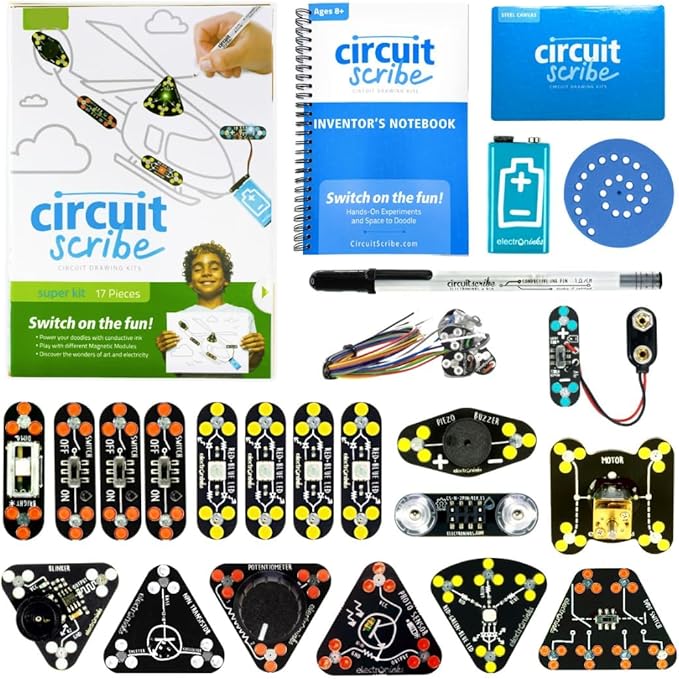 Circuit Scribe Super Kit Plus | Circuit Drawing Conductive Ink Pen & 19 Electronics Modules | Workbook with 27 Lessons | Learning & Education STEM