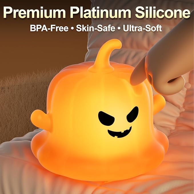 Dealswin Pumpkin Night Light for Kids, Halloween Decor Cute Silicone LED Lamp with Magnetic Base, 3 Brightness Levels & Timer Nursery Nightlight Rechargeable Bedside Touch Lamp for Breastfeeding