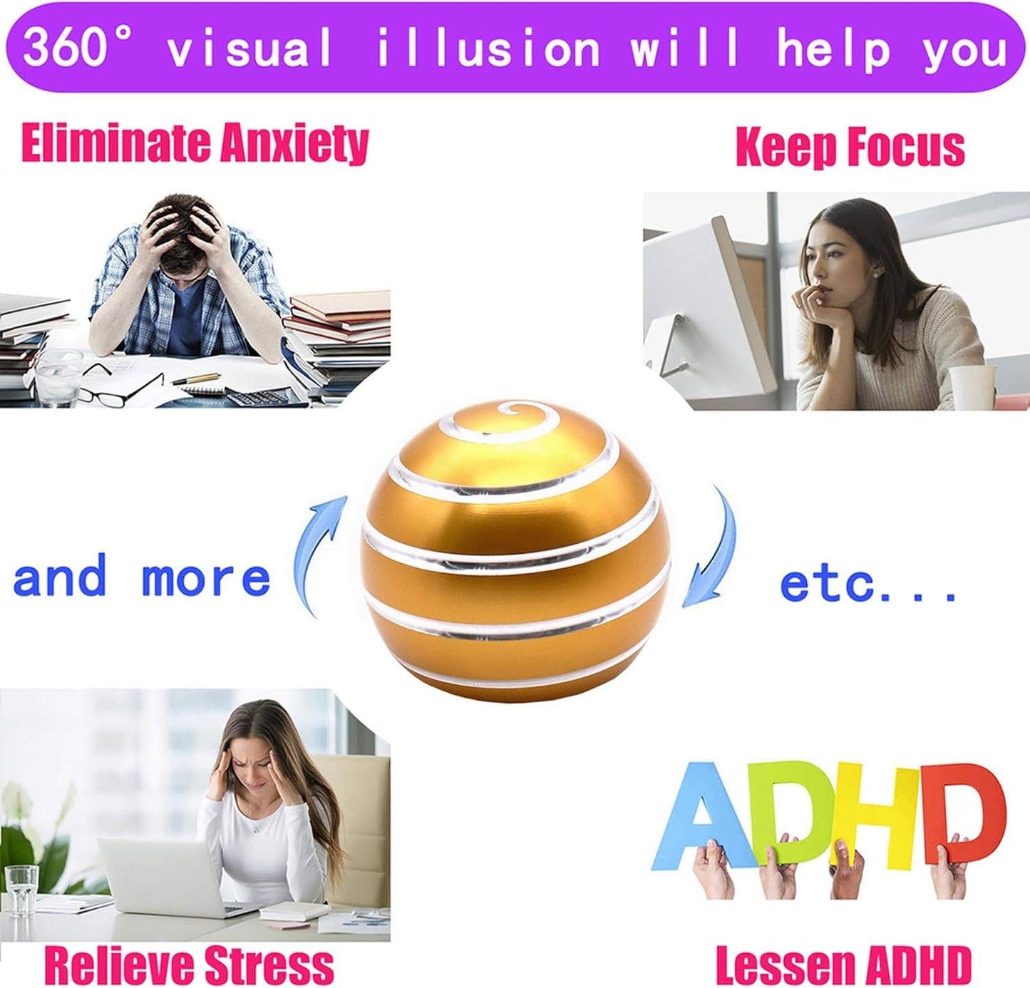 Desk-Fidget-Kinetic-Toys Cool-Gadgets: Cool-Stuff Thing Game Toy for Adult Teen Children Kid, Optical-Illusion Stress Relief Gifts for Man Women Home Office School Christmas Spinning Up 300 Seconds