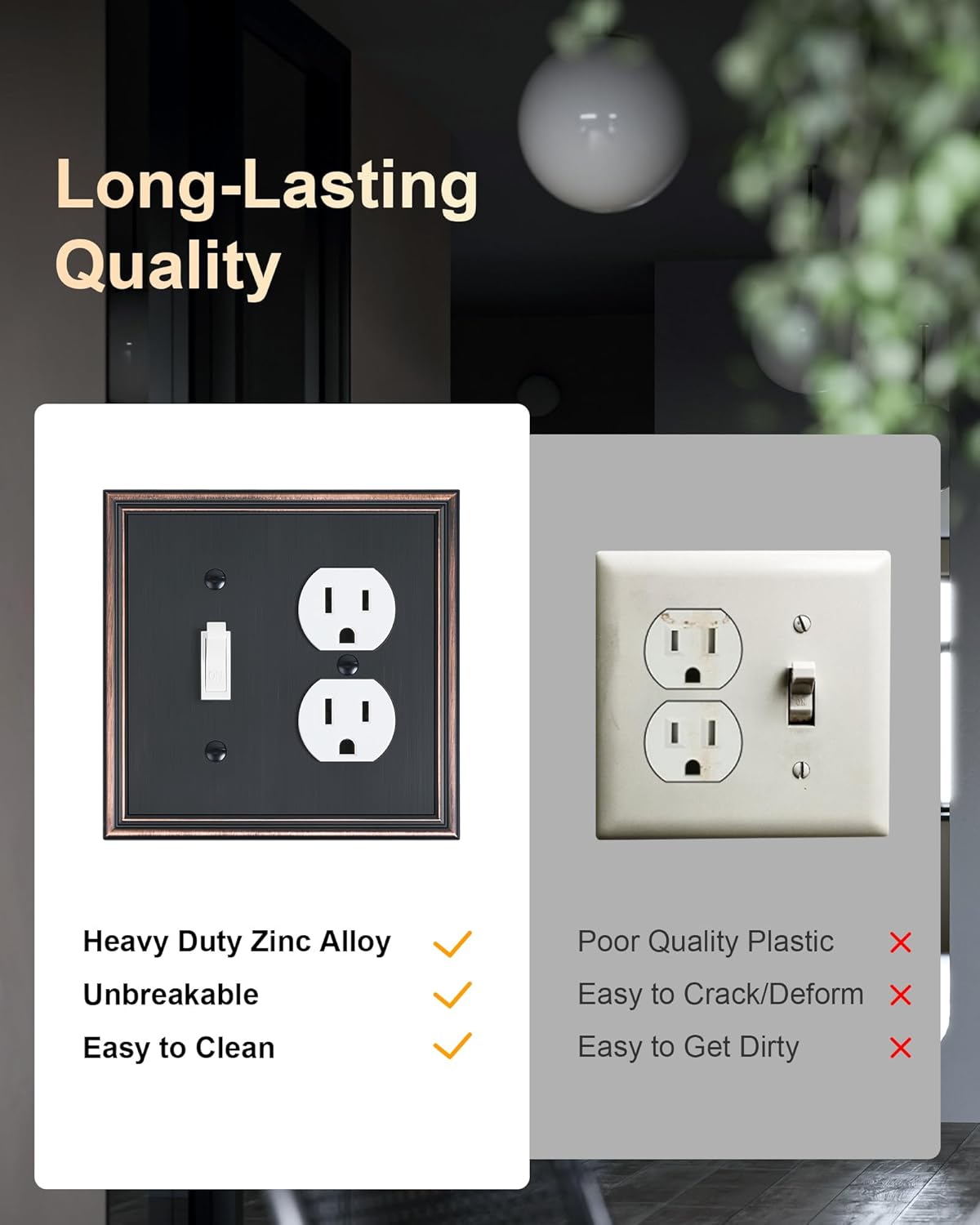 2-Pack Combo Toggle/Duplex Light Switch Cover Plate, Aged Bronze Wall Outlet Cover Plate, Decorative Wall Receptacle Cover for Electrical Outlets, Light Switch, Durable Solid Zinc Alloy