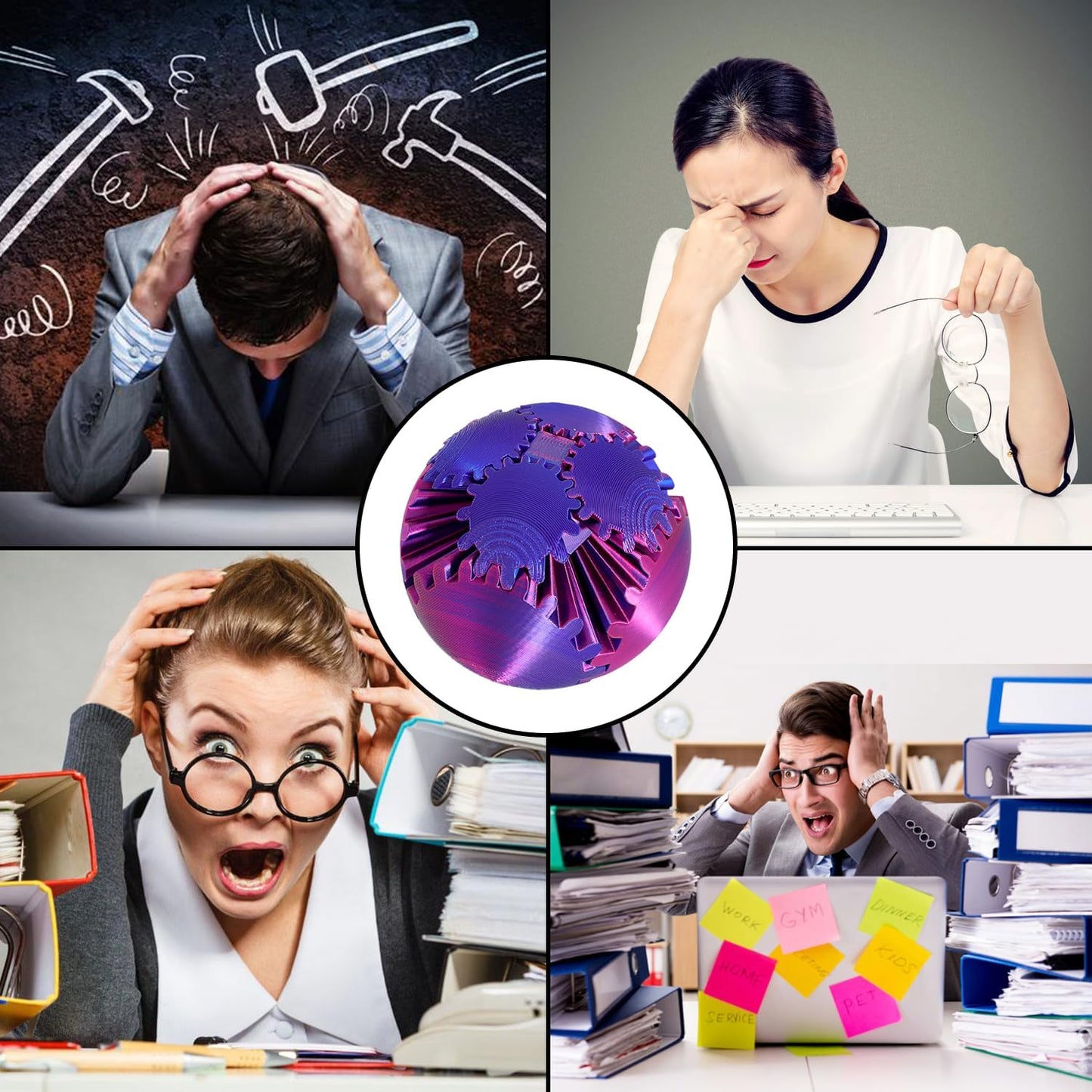 3D Printed Gear Ball Spin Ball，Gear Sphere, Gear Ball Fidget Toy, Stress Ball, GearSphere Desk Toy, Fidget Ball, Gear Toy for Stress and Anxiety Relaxing (Blue Purple)