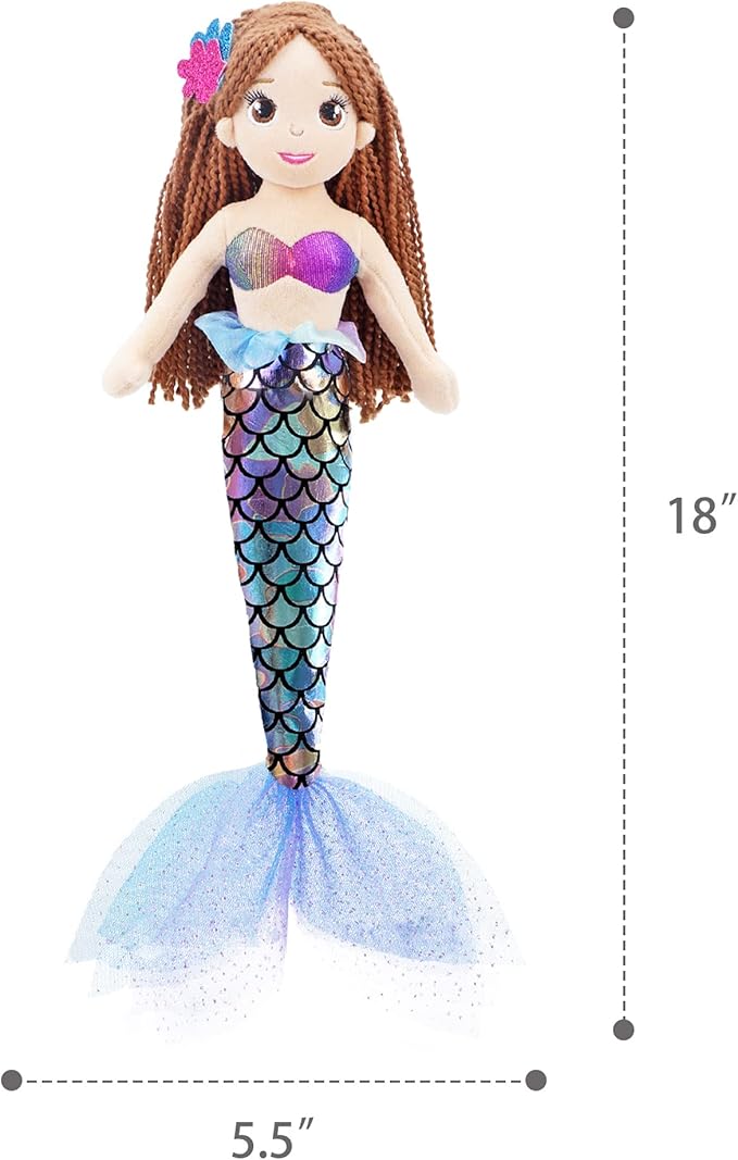 June Garden 18" Sparkly Mermaid Tifara - Soft Plush Stuffed Mermaid Doll Gift for Toddler Girls