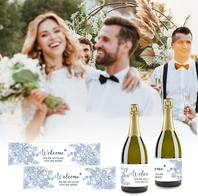 100PCS Wedding Water Bottle Labels Waterproof Greenery Floral Wraps Sticker for Water Bottle Baby Shower Bottle Label for Bridal Shower Party Welcome A08