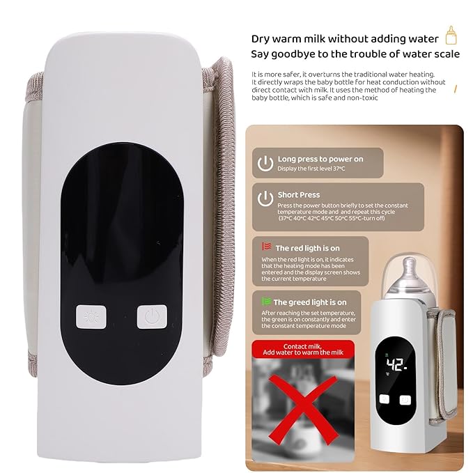 Fockety Baby Bottle Warmer, Rechargeable Electric Bottle Warmer Constant Temperature Multifunctional Travel Bottle Warmer for Breastmilk or Formula