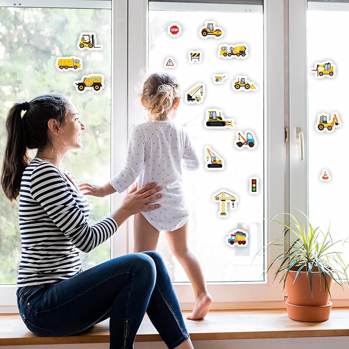 20 Pcs Construction Vinyl Gel Clings Construction Window Gel Clings Decals Stickers for Kids Toddlers and Adults Home Transportation Stickers Airplane Truck Decals Party Supplies Decorations