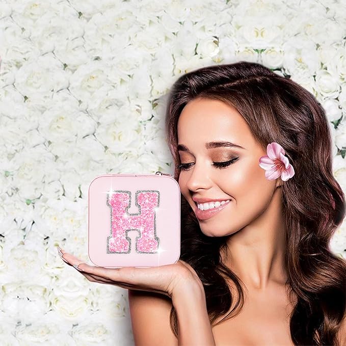 Monogrammed Gifts for Women - Jewelry Case for Women Trendy Jewelry Box Fashion Cute Jewelry Organizers and Storage Aesthetic,Travel Essentials Birthday Gifts for Girls Women | Pink,H