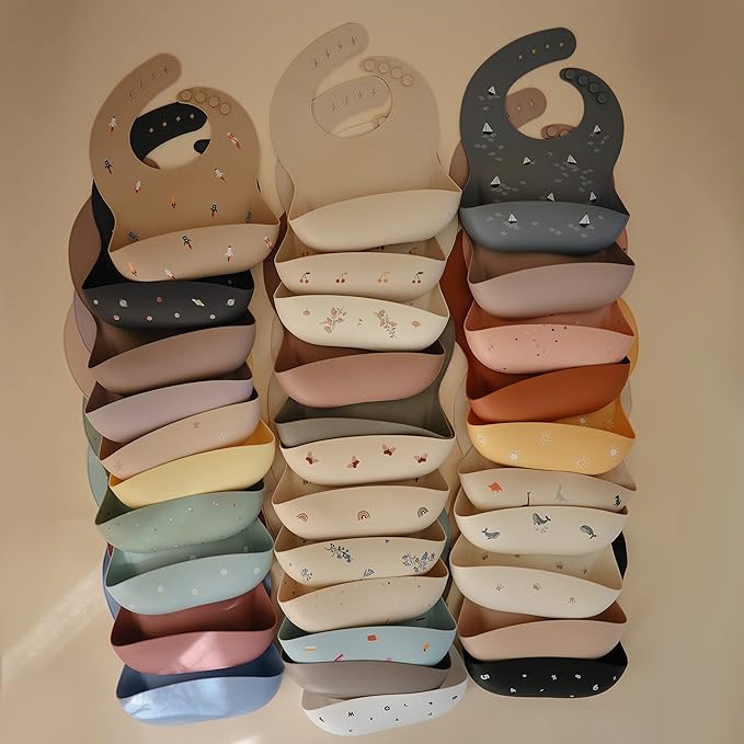 mushie Silicone Baby Bib | Adjustable Fit Waterproof Bibs (Tradewinds)