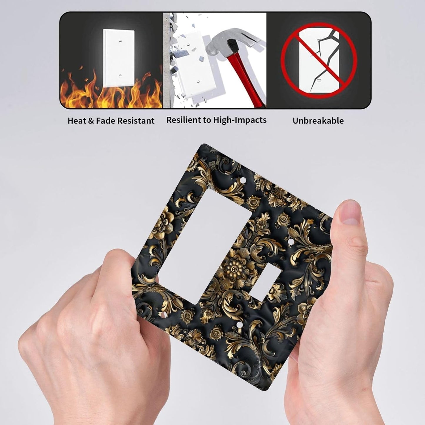 Decorative Outlet Covers Rococo Vintage Black Golden Leaf Morris Vine 2 Gang 1 Gang Wall Plate Cover Single Toggle Rocker Combo Light Switch Cover Plate Face Plate for Bedroom Decor