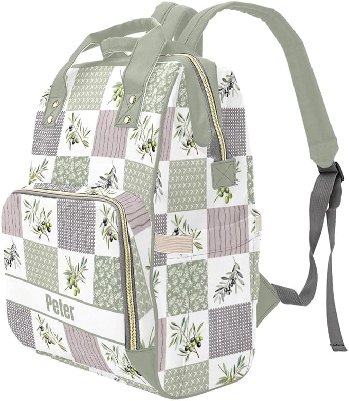 Personalized Olive Diaper Bag with Name – Custom Baby Bag, Nursing Tote Backpack for Mom, Custom Name Mommy Daypack, Shower Gift for Baby