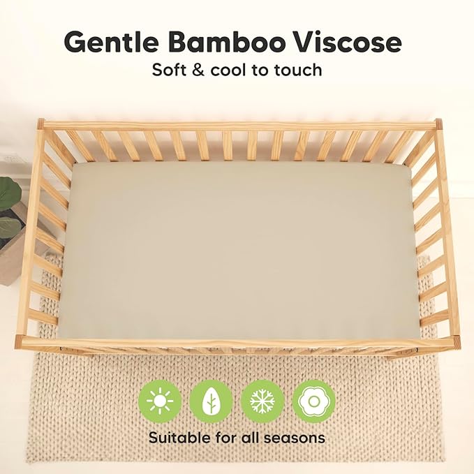 2-Pack Waterproof Baby Crib Sheets for Boys, Girls - 52x28 Viscose Derived from Bamboo Toddler Bed Sheet Neutral, Fitted Crib Mattress Protector Cover for Baby Bedding, Soft & Gentle (Hedges)