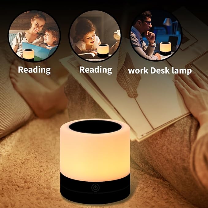 Nursery Night Light for Kids, USB Rechargeable Small Desk Lamp,13 RGB Colors & 4 Brightness & 1 Remote, Touch Bedside Cordless Table Lamp, Portable Night Lamp for Bedroom Living Room (2 Pack Black)