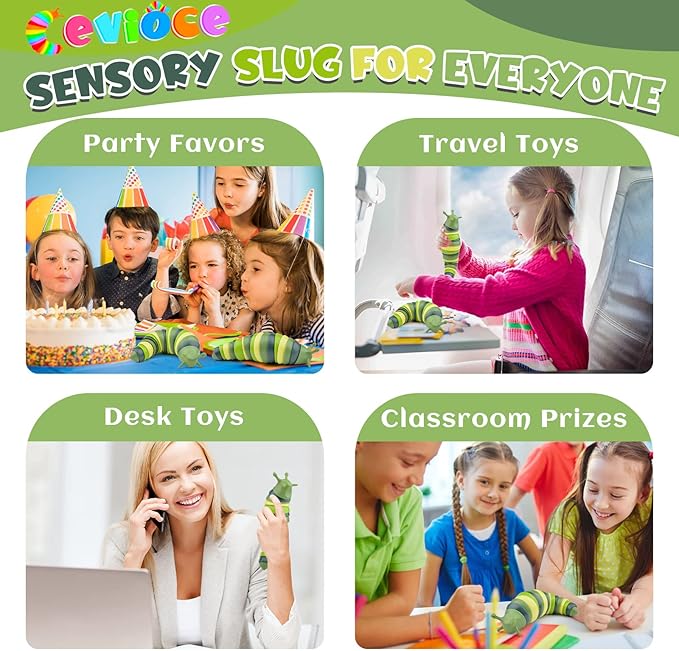 Cevioce Sensory Slug Fidget Toys,Fidget Slug Toys for Adults & Kids Party Favors,1 PC Cute Autism Sensory Toys for Autistic Children,Toddler Christmas Stocking Stuffers,Travel Toys for 1+ Year Old G
