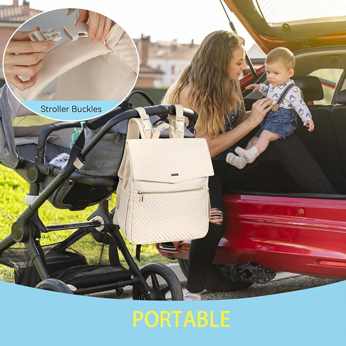 LANDICI Diaper Bag Backpack, Multifunction Waterproof Baby Diaper Bags with Changing Pad, Stroller Straps, Travel Essentials Stylish Back Pack for Mom Dad Boy Girls Toddler, Apricot