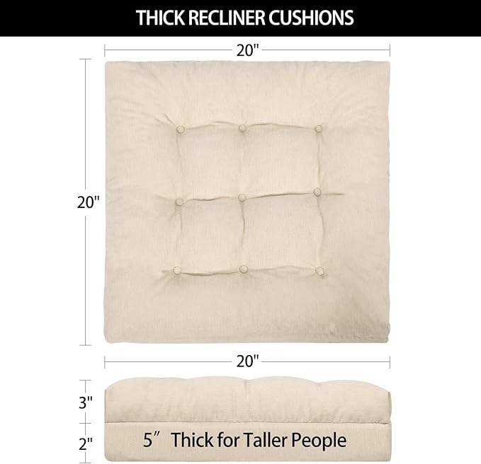 HAVARGO Recliner Cushions for Elderly, 20x20x5 Inch Thick Chair Cushion Patent Design Soft Tufted Dual Layer Booster Seat Cushions for Seniors Recliner Risers Beige 1P