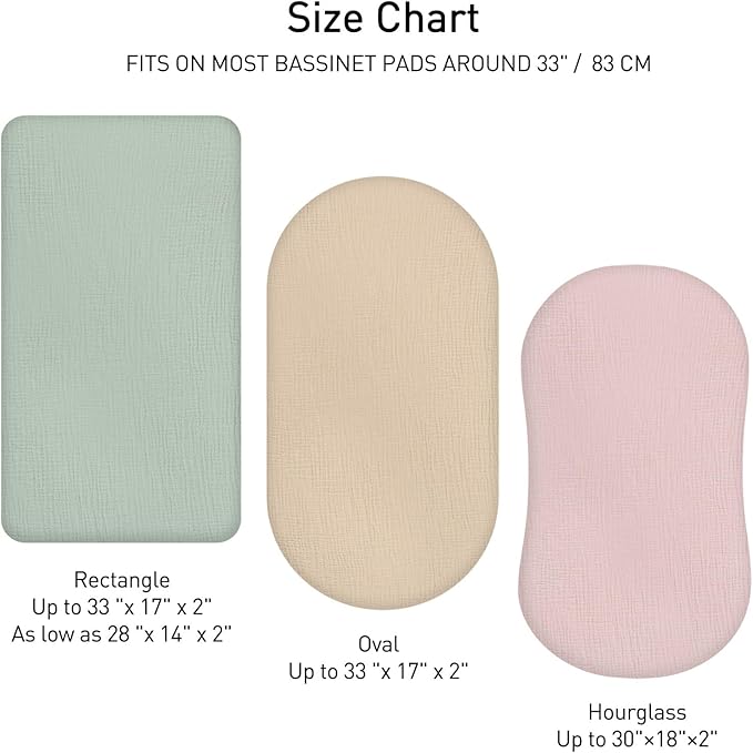 Muslin Bassinet Fitted Sheets, 2 Pack for Baby Boy and Girl, Soft Breathable Stretchy Baby Pad/Mattress Sheet Set, Universal Fit for Hourglass Oval and Rectangle Bassinet Mattress (Bright Leaves)