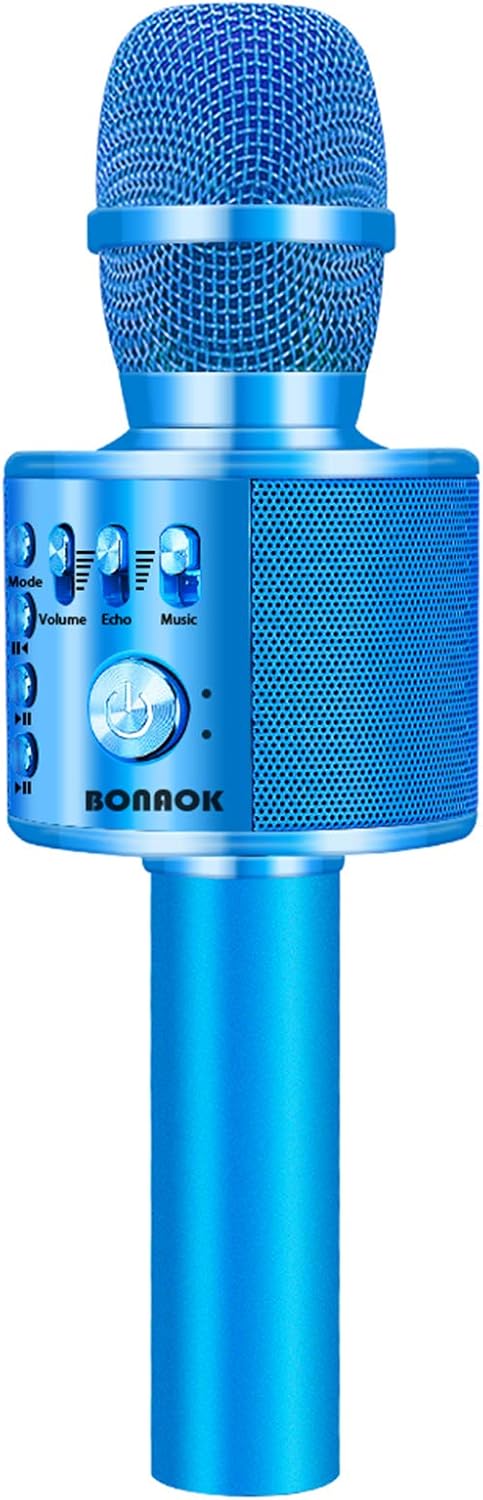 BONAOK Wireless Bluetooth Karaoke Microphone,3-in-1 Portable Handheld Karaoke Mic Speaker Machine Birthday Home Party for PC or All Smartphone (Q37 Blue)