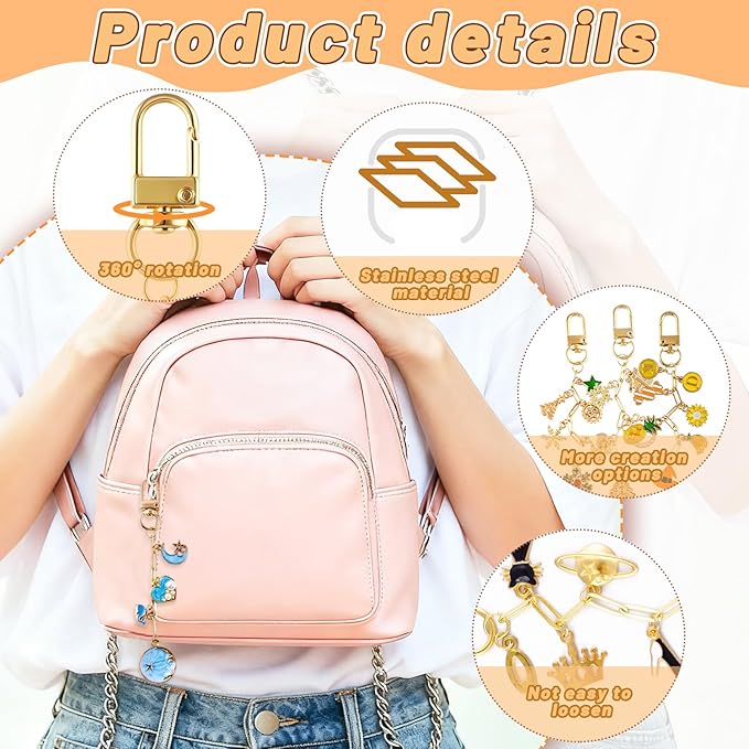 Wurosi 25 Set Paperclip Keychain Making Kit, Bag Charm Kit, 25 Keychain Clips, 25 Extender Chain, 25 Resealable Pouch Bag, 25 Thank You Cards, 5M Hemp Rope, Jewelry Making Kit for DIY Keyrings Charms