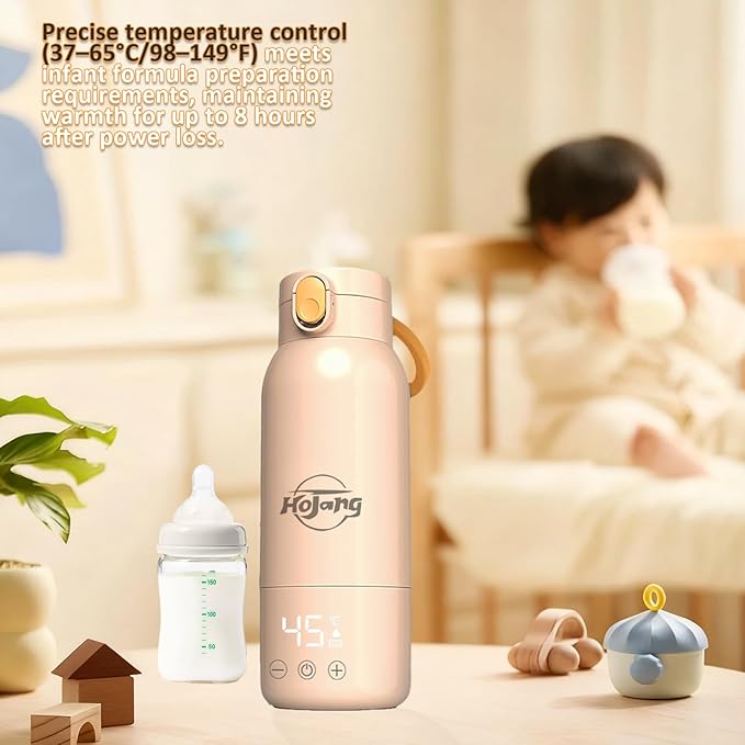 Portable Self-Heating Milk Warmer 520ml, 37-65°C Adjustable Bottle Warmer with Fast Heating & 10800mAh(Power Bank) Long Battery Life, 48W Fast Charge, 8H Heat Retention, Touch Control, LED Display