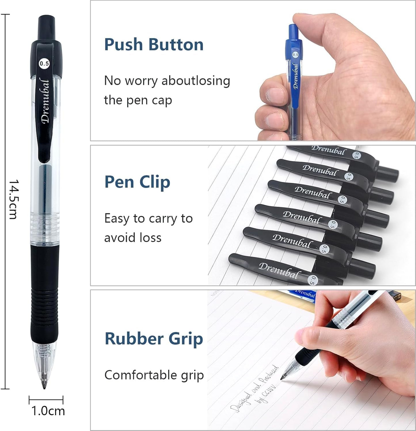 Black Glide Retractable Ball Pens, Medium Point (0.5mm), Comfortable Rubber Grip For Writing, 48-Count Pack