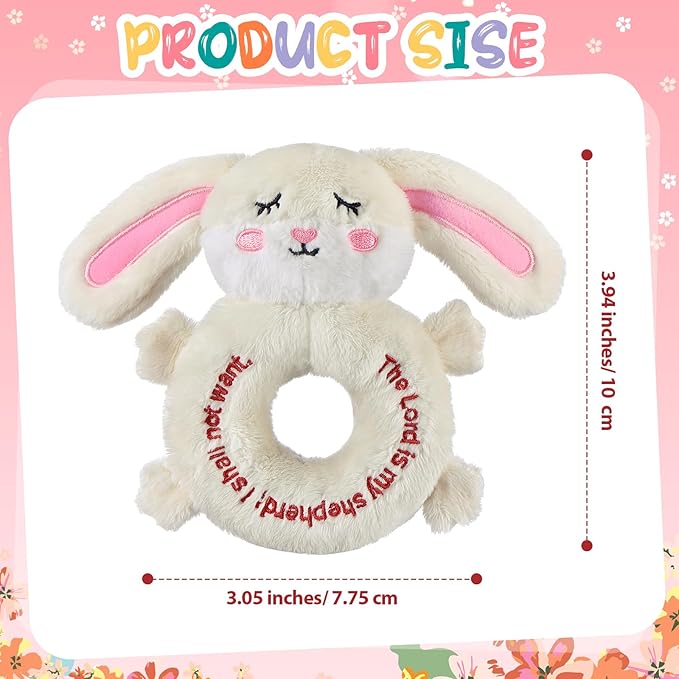 Karenhi Bunny Stuffed Animal Little Rabbit Stuffed Animal Baptism Christening Gift for Girls Praying Baptism Soft Rabbit Plush Snuggle Religious God's Bunny with Embroidered Baby Shower Nursery Decor