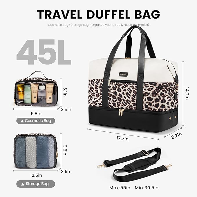 LOVEVOOK Weekender Bag, Large Travel Duffel Bag for Women with 2 Packing Cubes, Carry on Overnight Bag with Shoe Compartment, Mom Hospital Bags for Labor and Delivery