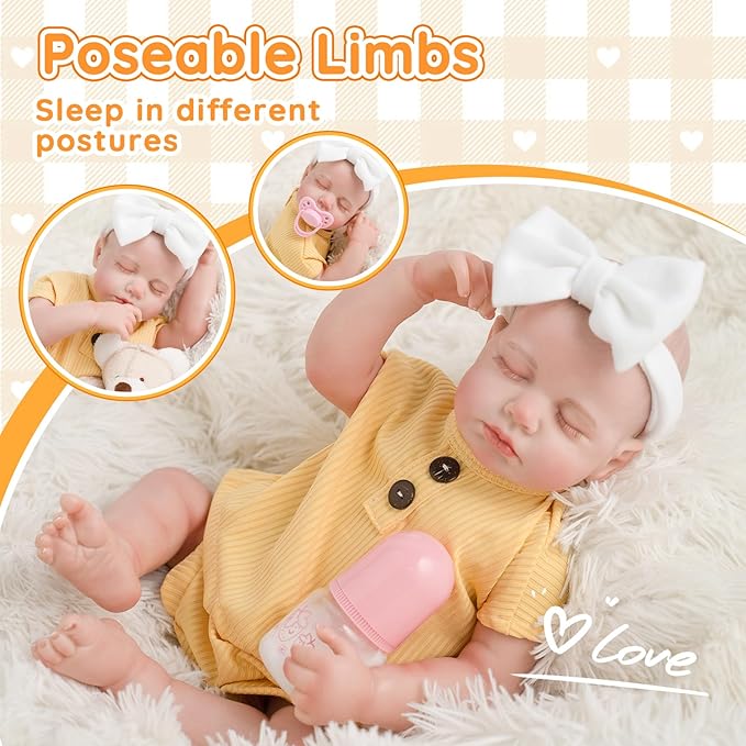 Jirachi Lifelike Reborn Baby Dolls, Real Life Vinyl Body Sleeping Baby Girl, 18 Inch Realistic Reborn Baby with Feeding Accessories for Girls Age 3+