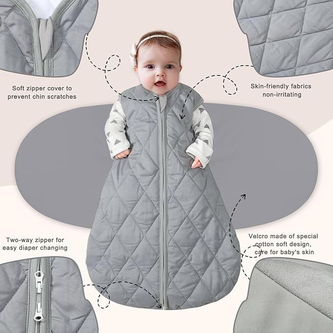 Newborn Sleep Sack Baby Swaddle,3-Way Adjustable Wearable Blanket,Swaddling Sleeping Bag,TOG 2.5 (Gray, 0-3 Months)