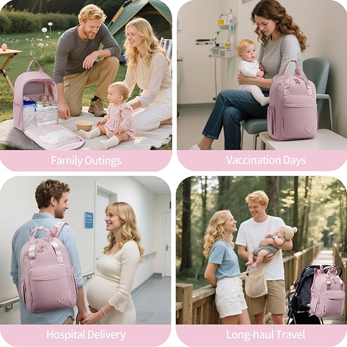 CEI-CEI Diaper Bag Backpack Large Baby Diaper Bag Water-resistant Travel Diaper Backpack for Boys Girls Newborn with Insulated Pockets, Changing Pad, Stroller Straps