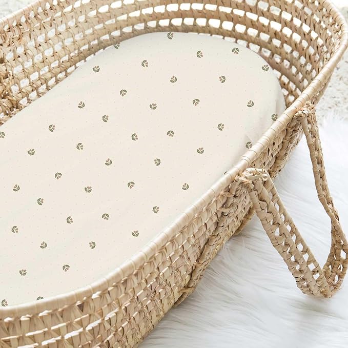 Ely’s & Co. Bassinet Sheets, Baby Girl Fitted Bassinet Mattress Sheet Set - 2 Pack, 100% Jersey Knit Cotton, fits Oval, Hourglass and Rectangle Mattress, Pink Vintage Floral Collection, 32”x16”x3”