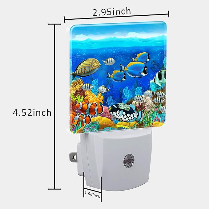 Colorful Seabed Coral Reef Night Light for Kids, LED Night Light Plug into Wall with Dusk to Dawn Sensor for Girls Boys Women Men Room Decor, Hallway, Kitchen, Bathroom, Nursery, Stairs