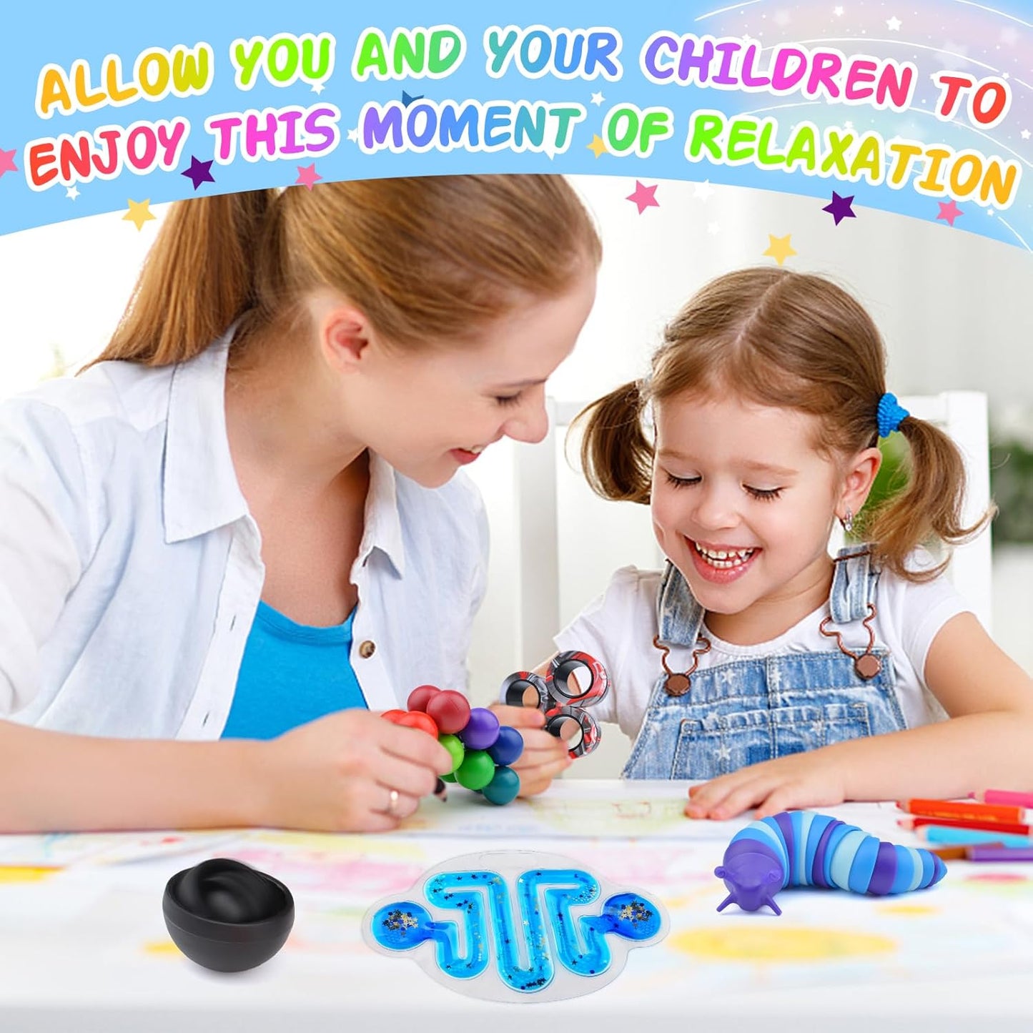 Cevioce 15Pcs Fidget Toys Adults Pack,Autism Sensory Toys with Fidget Spinner Slug Magnetic Rings,Squishy Figette Toys,Cool Gadget for Boys Teens ADHD Stress Relief,Basket Stuffer for Kids(BOG)