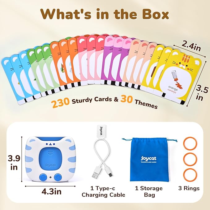 JoyCat Spanish & English Bilingual Talking Flash Cards for Toddlers 1-5, 454 Words with Durable Thick Cards, Easy to Slide in and Out, Speech Therapy Toys, Birthday Gifts for Boys Girls
