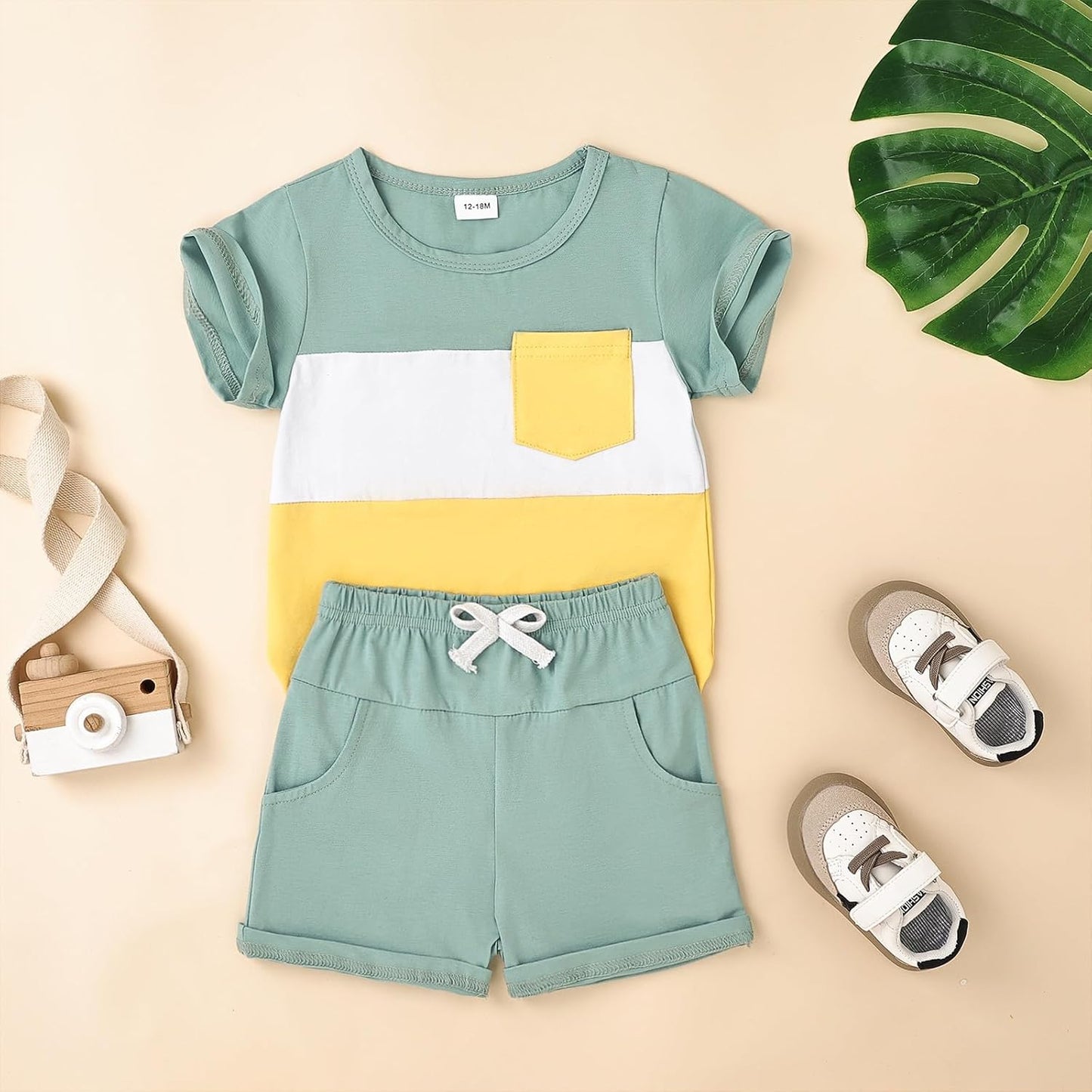 Baby Boy Clothes Toddler Boy Summer Outfits Short Sleeve Patchwork Top T-shirt & Pocket Pant Set 2 Piece 12 Months-4T